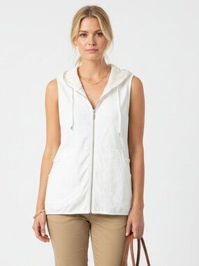 Mur Mur Anthropologie Ivory Sleeveless Lace Trim Zip Up Hoody Vest Top M